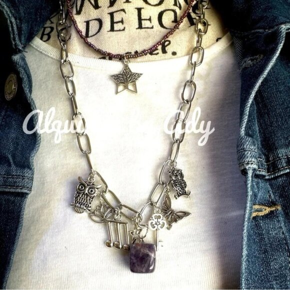 Alquimia Silver Charm Necklace with Purple Accents - Picture 1 of 3